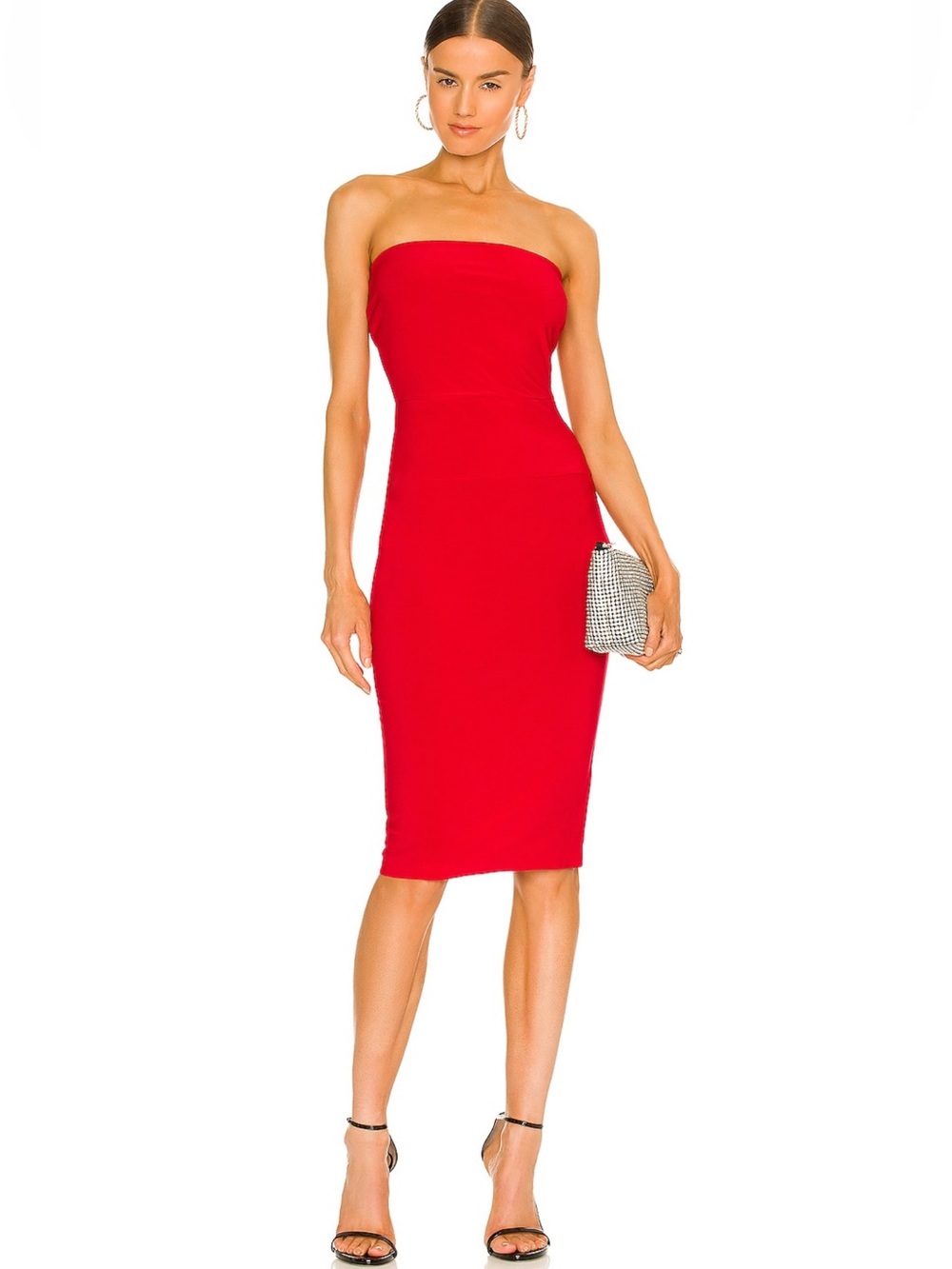 Norma Kamali X REVOLVE NWT STRAPLESS DRESS TO KNEE Midi DRESS Red XS